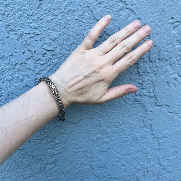 Vintage Sterling Silver Wheat Chain Byzanitine Bangle Modern Jewelry 925 - Picture 9 of 10